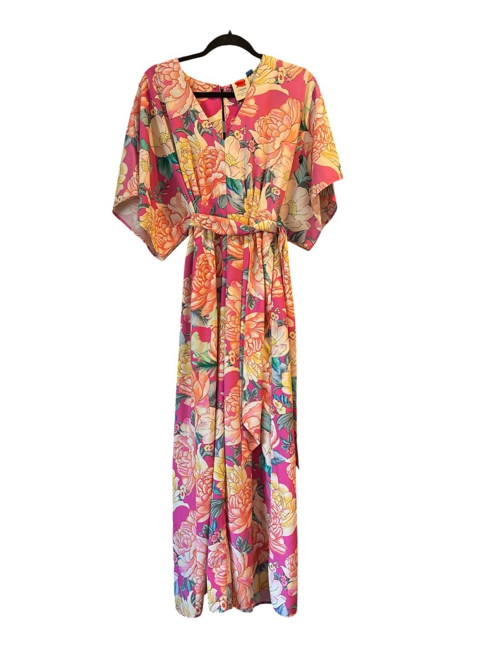 FARM Rio Pink Tropical Floral Belted Wide Leg Jumpsuit Size Medium